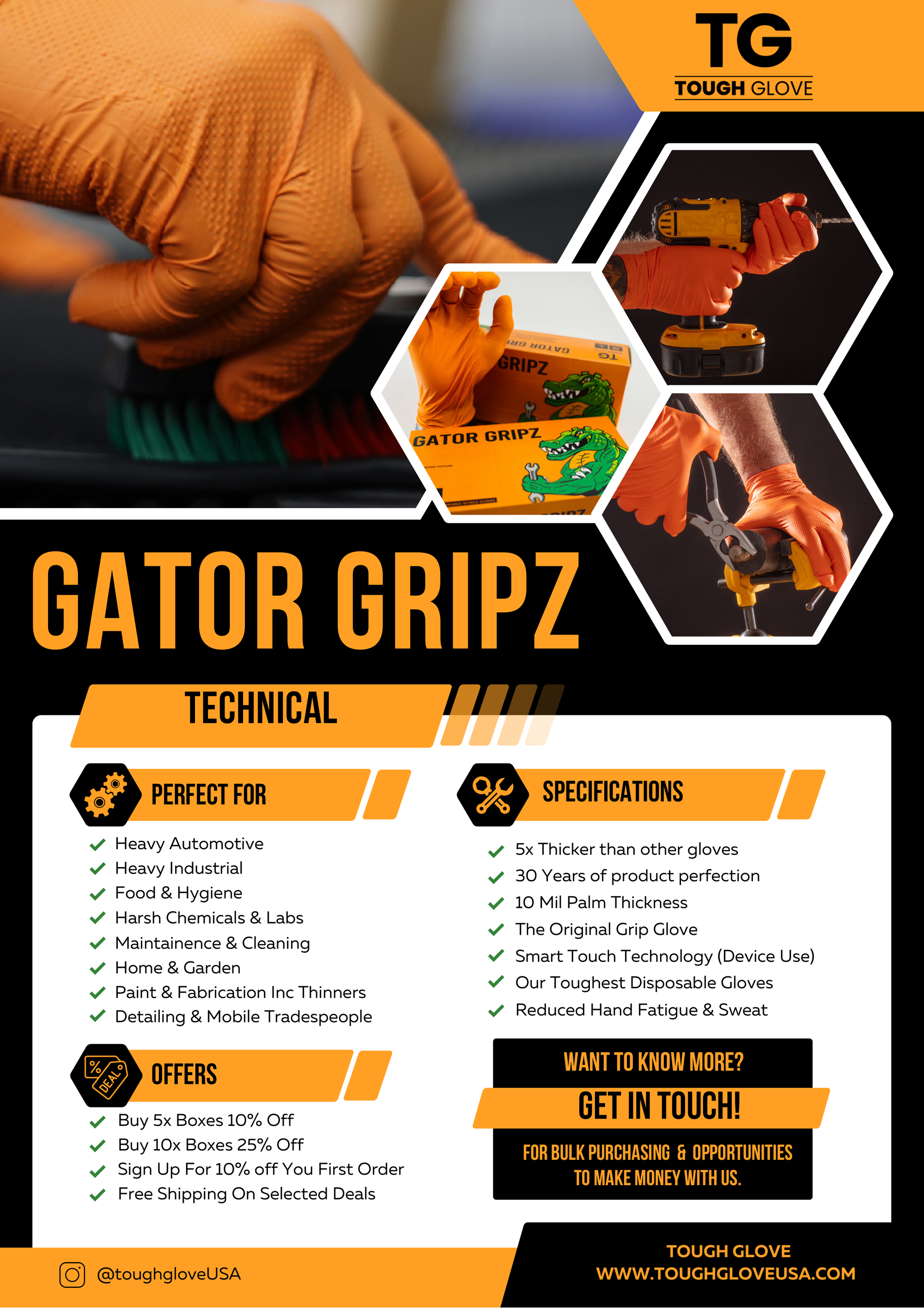 Gator Gripz By Tough Glove (10 Mil)